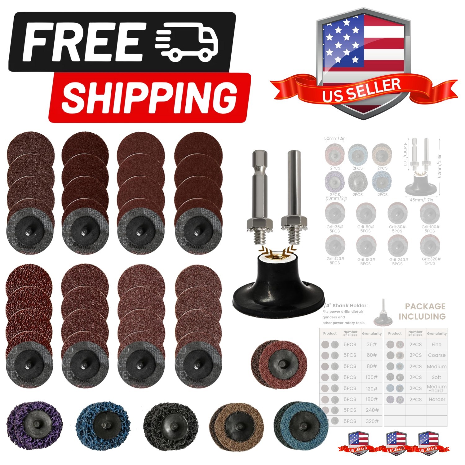 55Pcs 2 inch Roll Lock Quick Change Discs Set, Sanding Discs with 1/4″ Holder…