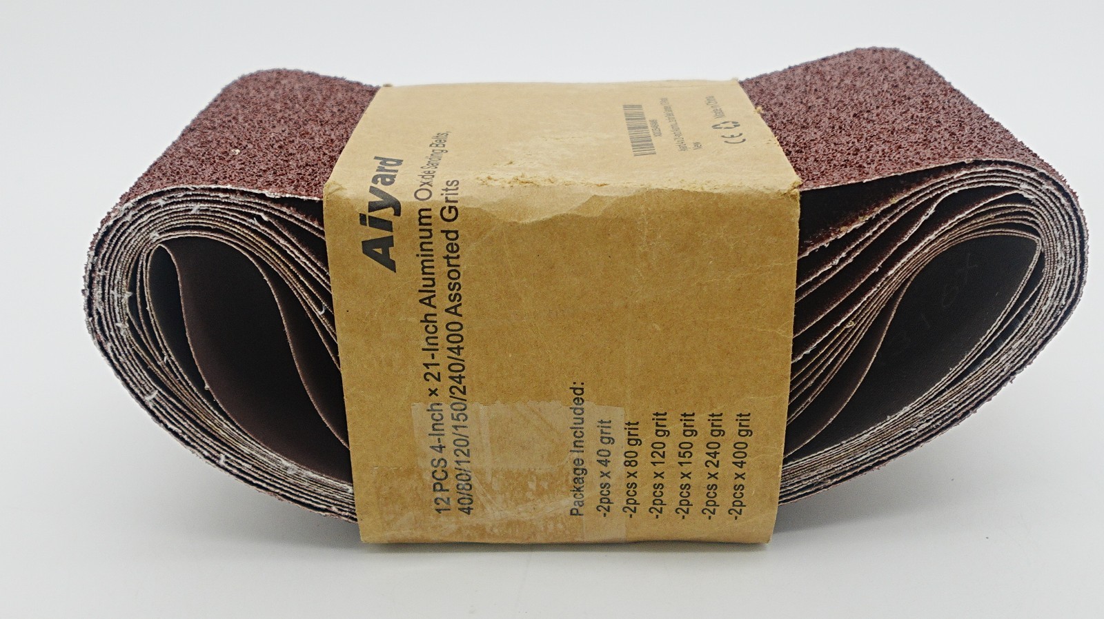 Aiyard 4x21in Sanding Belts 12Pack Assorted Grits 40-400 Aluminum Oxide Belts