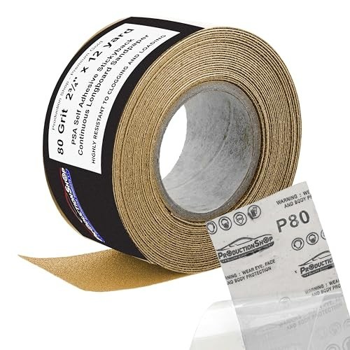 Premium 80 Grit PSA Gold Longboard Sandpaper, 2-3/4″ Wide Continuous 12 Yard Rol