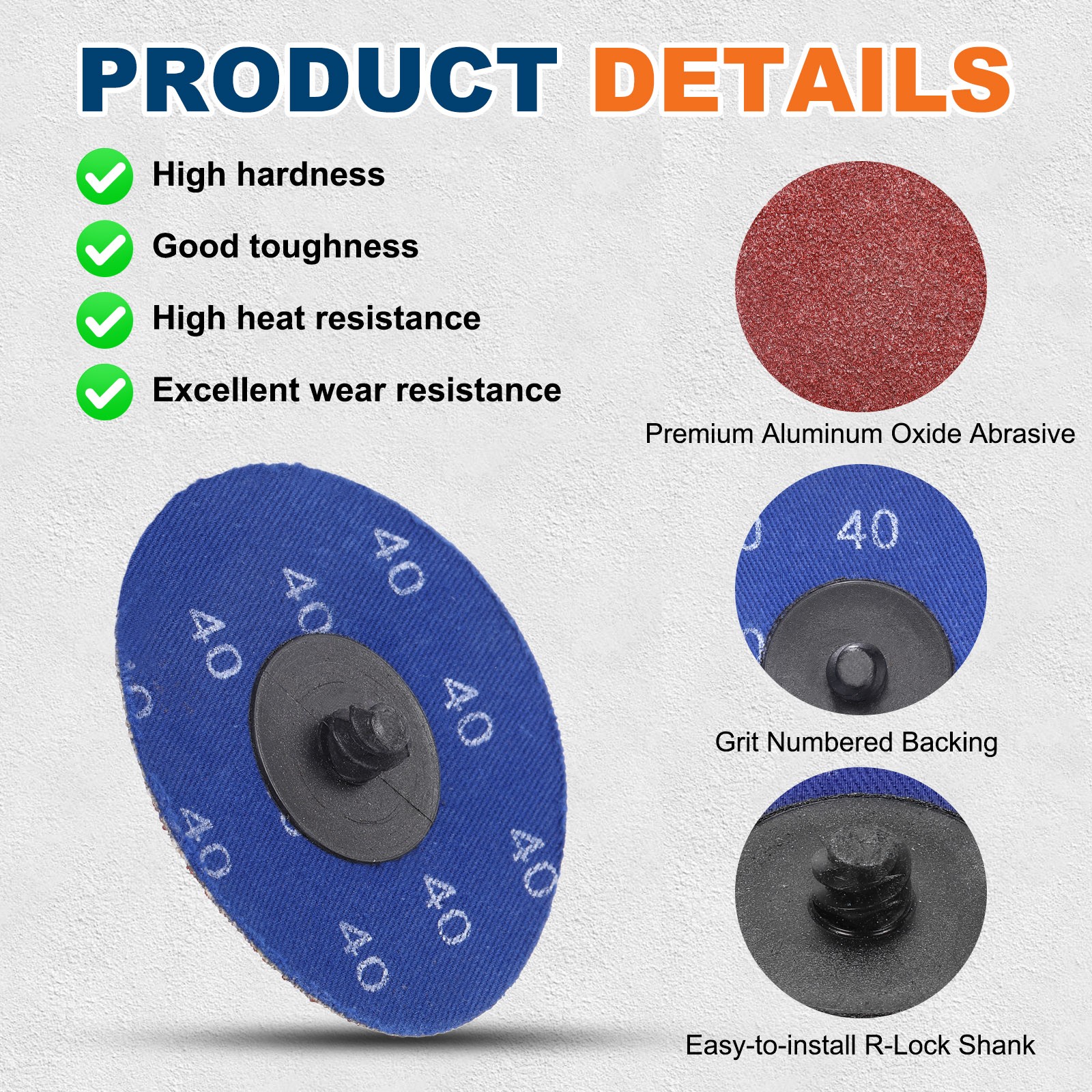 40 Pcs Alumina Sanding Discs 3″, 40/60/80/120 Grit with Sand Discs Pad Holder