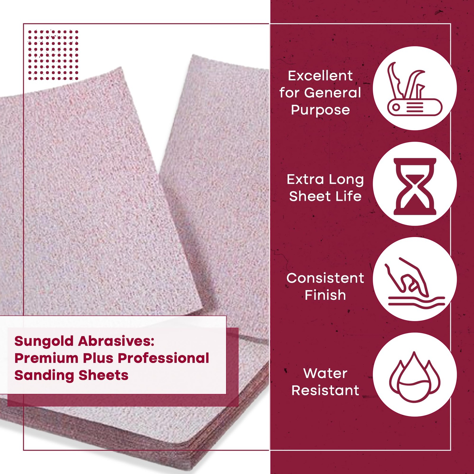 Sungold Abrasives 11117 9″ X 11″ 400 Grit Sheets Stearated 400 Grit, Gold