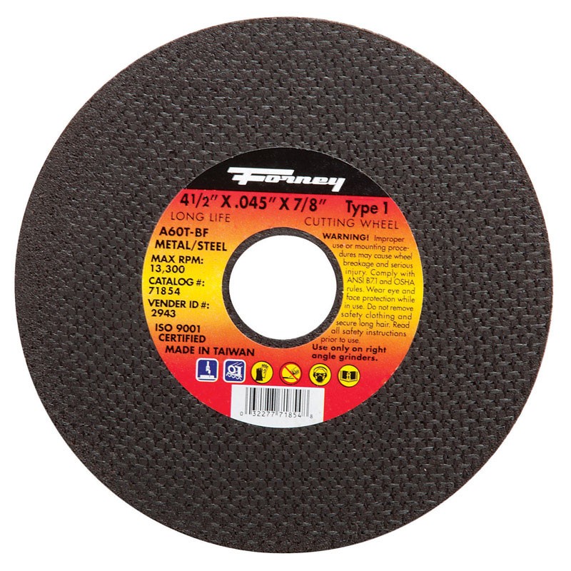 Forney 71854 Aluminum Oxide 60-Grit 4-1/2 Dia. in. Cut-Off Wheel 0.045 in. Thick