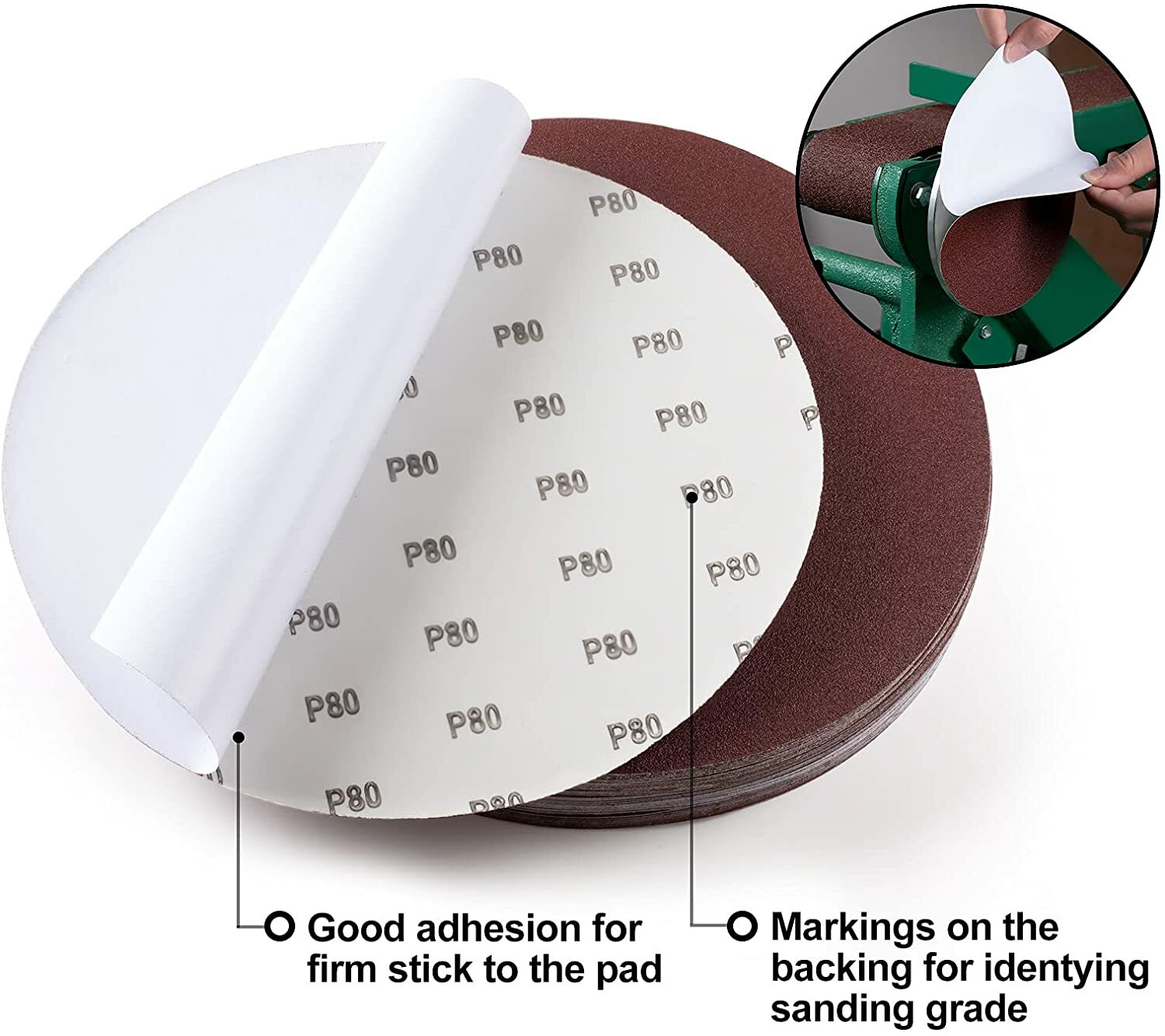 80 PCS 6 inch PSA Sanding Discs 80/120/180/320/400/600/800/1000 Grit Sandpaper