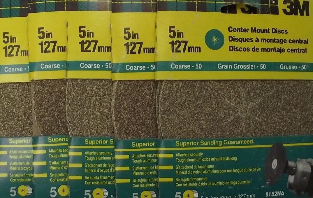 3m 9152NA 5″ Center Mount Sanding Discs Sandpaper 50 Grit 25 Discs 5-5 Packs