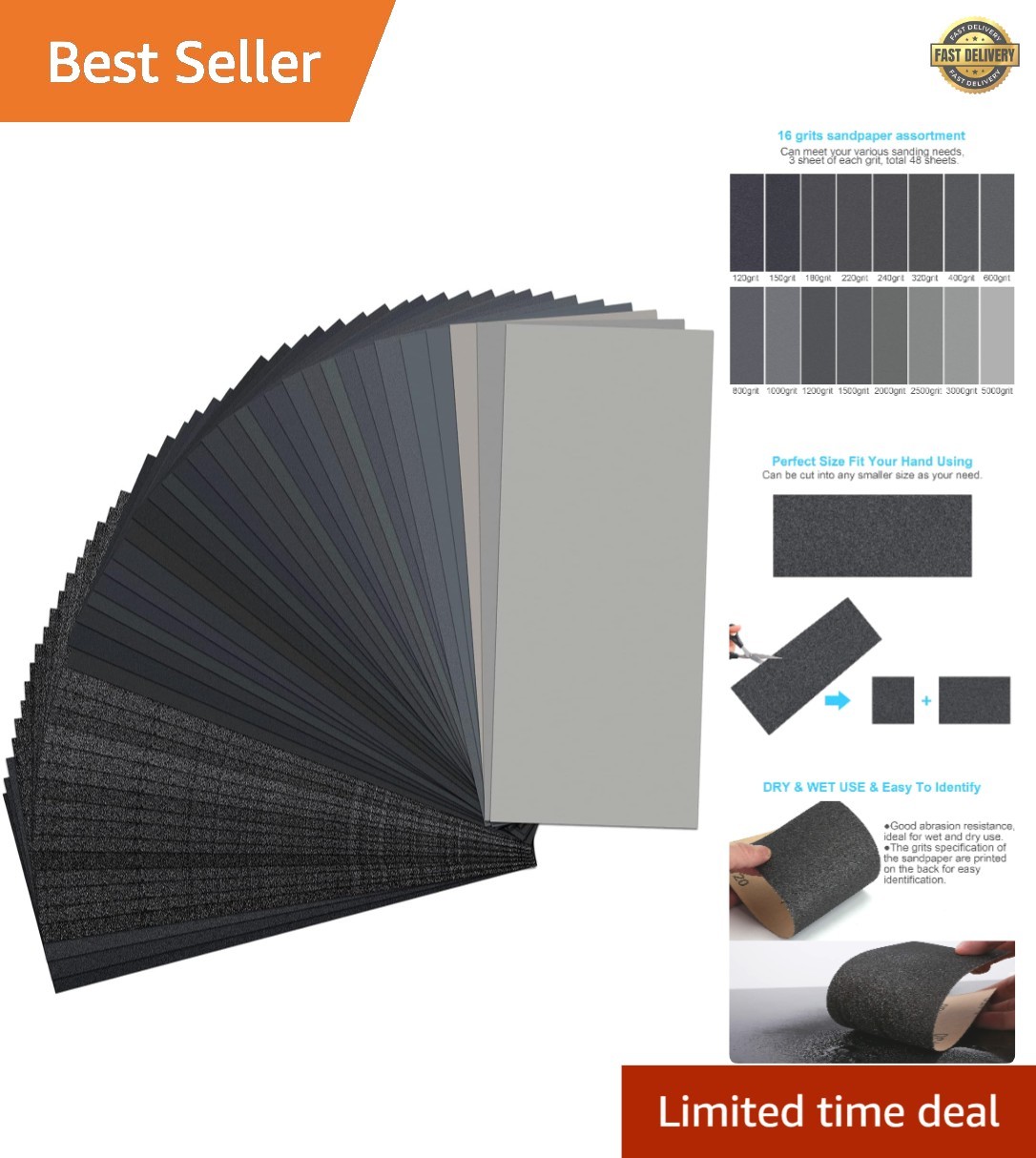 Sand Paper, 48 PCS Sandpaper, 120 to 5000 Assorted Grit Sandpaper Sheets, 9 x…