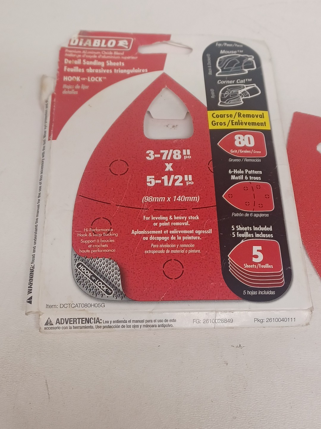 Diablo 5-Pack 80 Grit Mouse Sanding 6 Hole Pattern 3-7/8” x 5-1/2”.