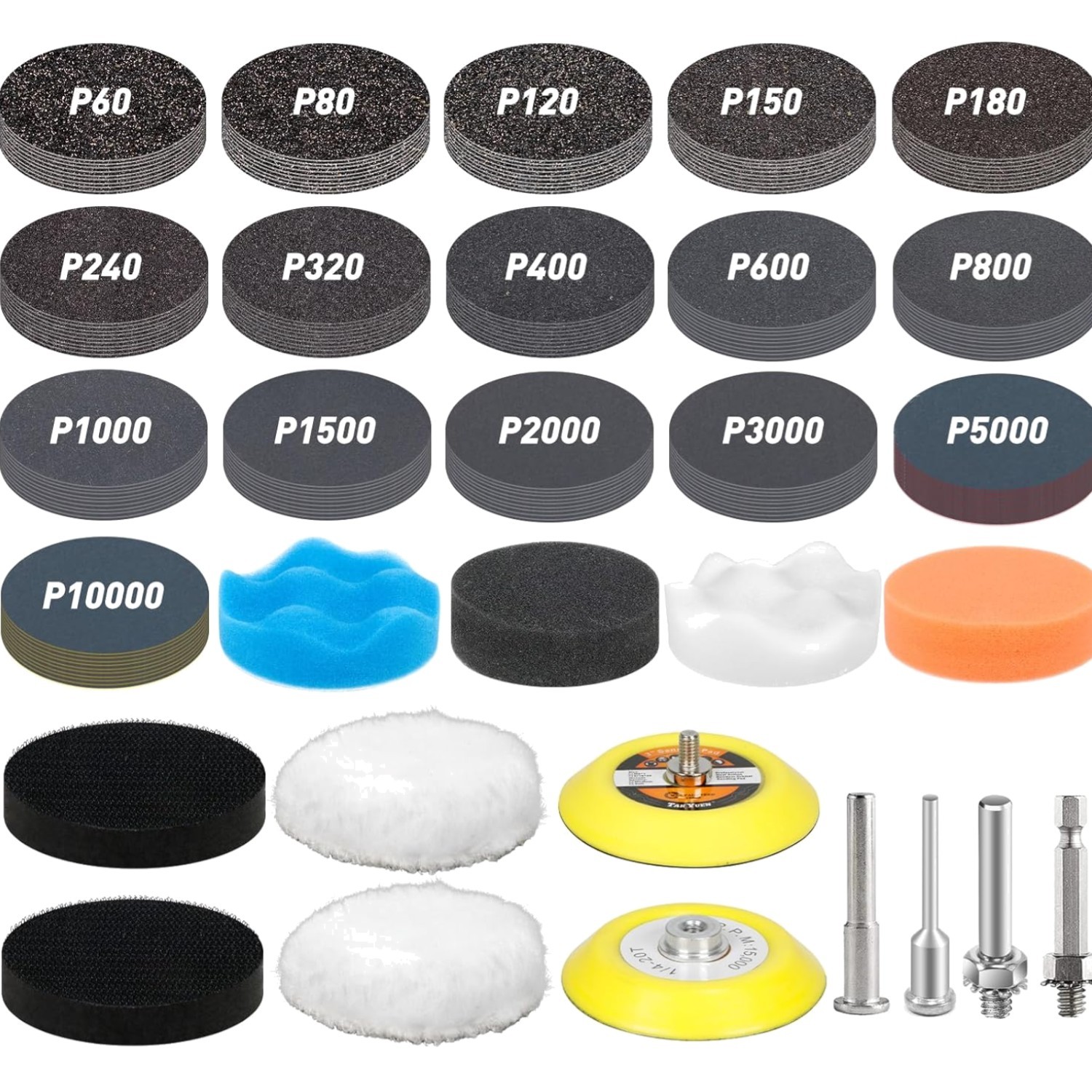 174 PCS 3 Inch Wet Dry Sanding Discs Grit 60 80 120 150 180 240 320 400 600 8…