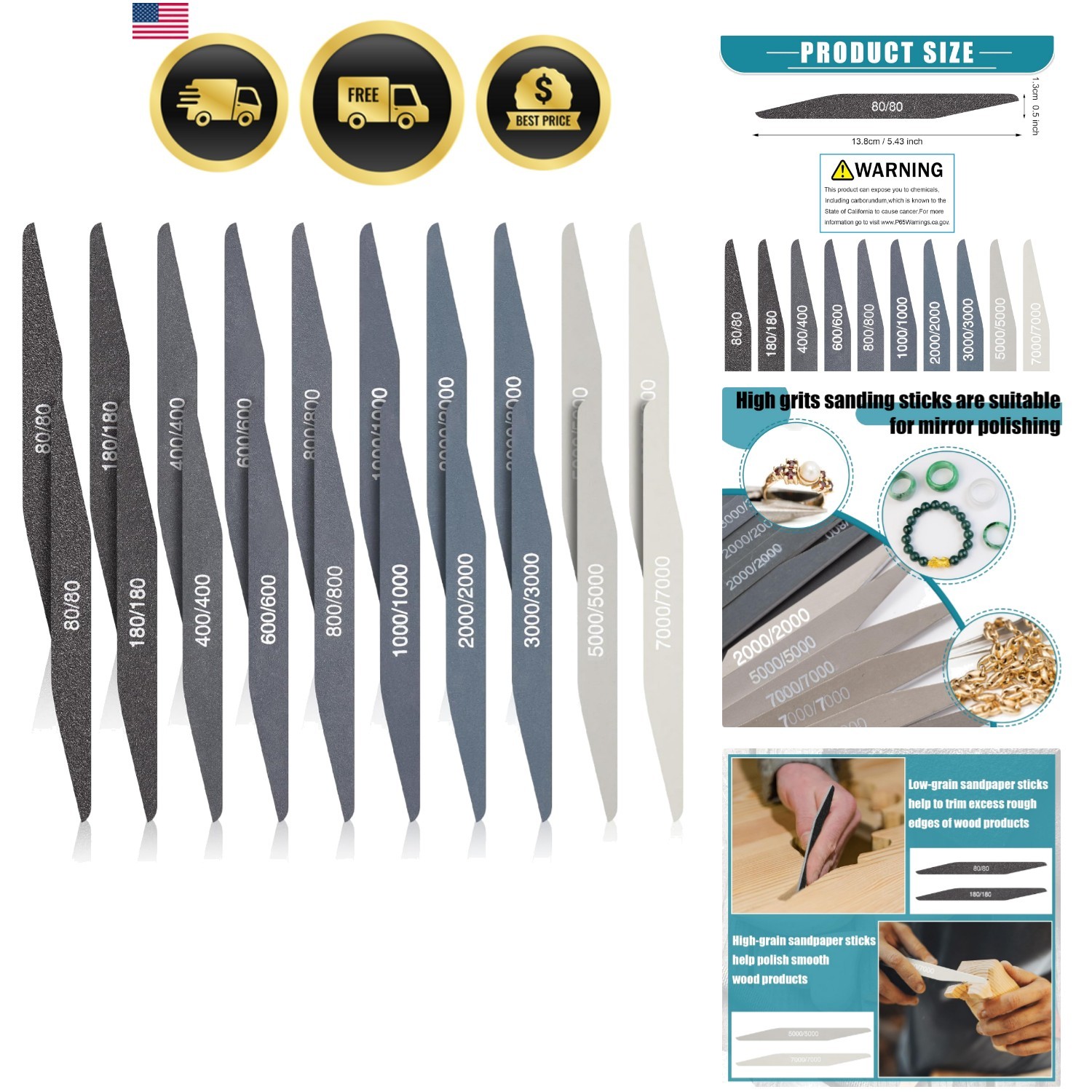 Sanding Sticks 20 PCS Low Grit Double Angle Tools for Plastic Model Wood Metal