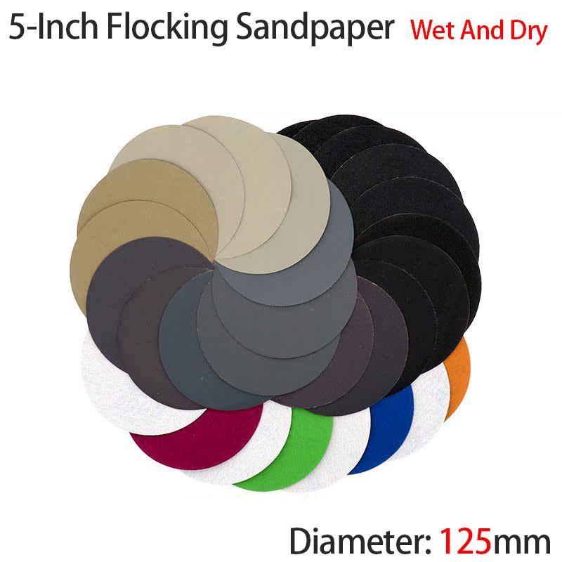 5-Inch Flocking Disc Sandpaper Hook &Loop 800~10000 Grit Wet &Dry Diameter 125mm