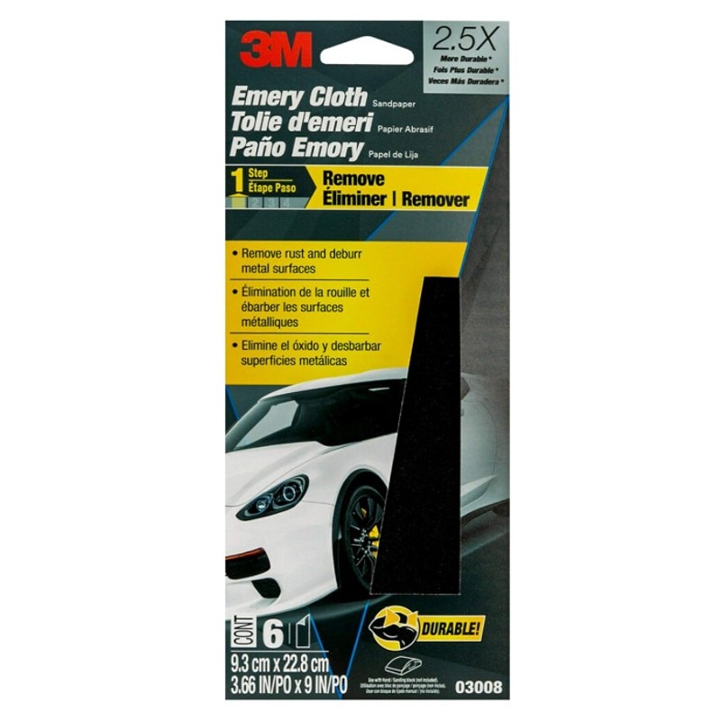 3-Packs-of-6 3M Durable Emery Cloth Rust Remover Sandpaper 3-2/3″ x 9″ 03008