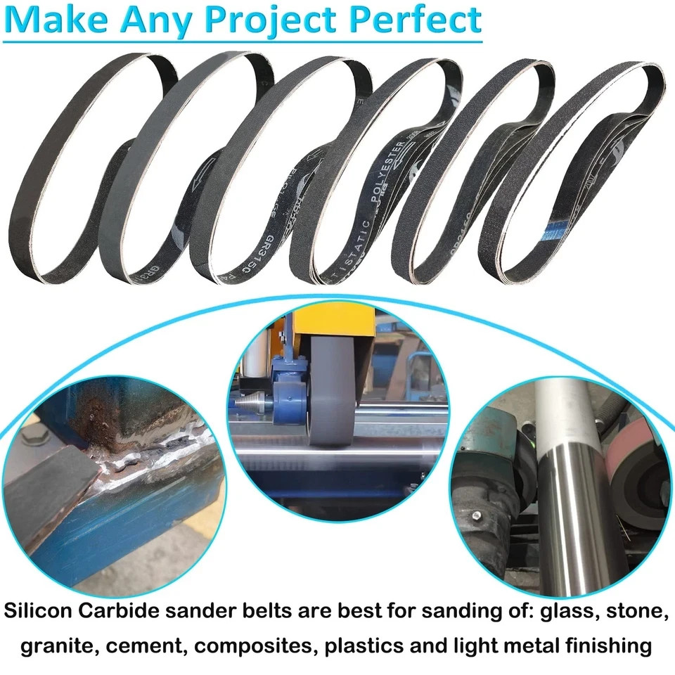 12 Pack 1 x 42 Inch Silicon Carbide Sanding Belts Assortment -120 240 400 600…