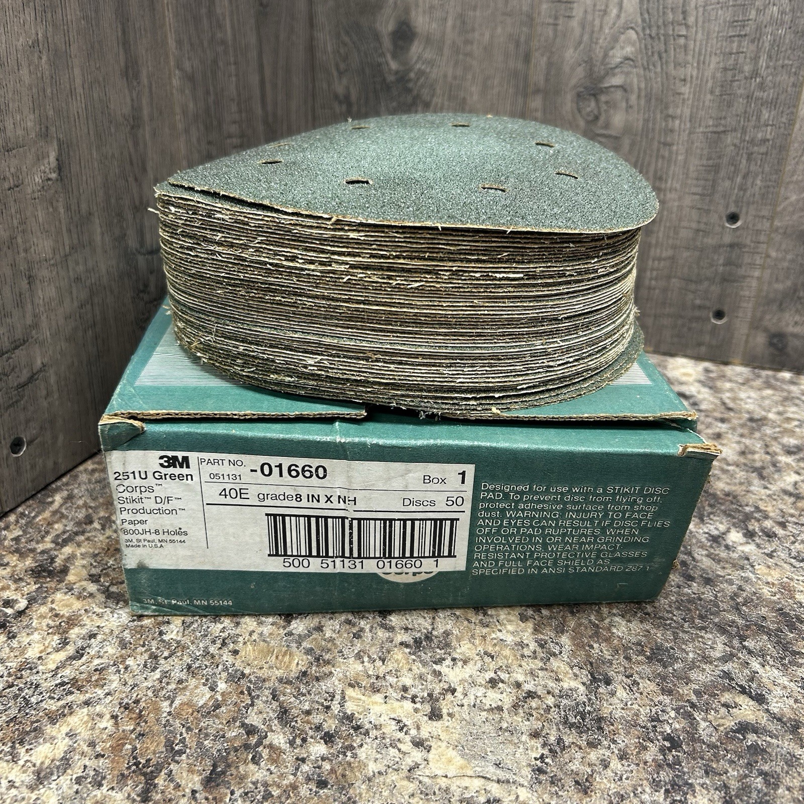 3M Green Corps Stikit Abrasive Disc Dust Free, 01660, 8 in, 40E 800JH QTY 48