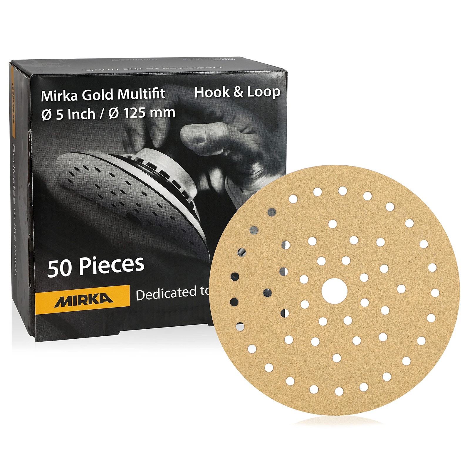 Mirka Gold Multifit 5” Sandpaper Grit 320 Hook and Loop, 50 Pack 5 inch Sand…