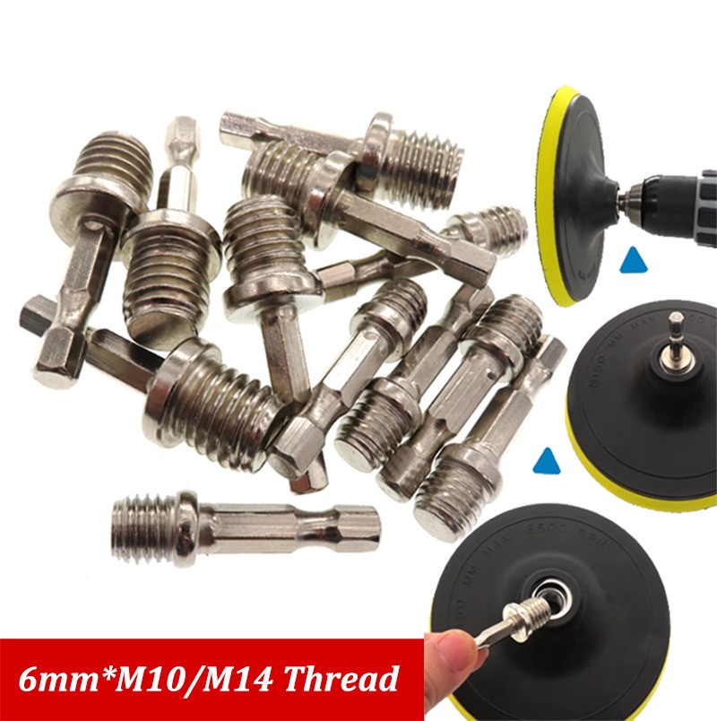 M10 M14 Thread to Power Drill Adapter 1/4″ Hex Shank for Polishing Backing Pads