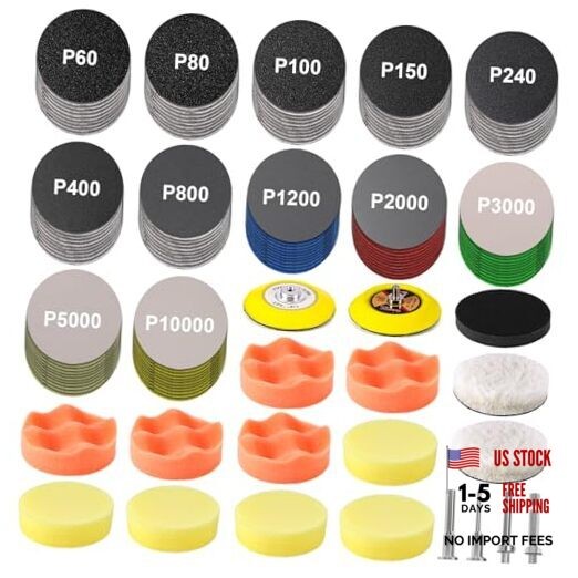 199 PCS 3 Inch Wet Dry Sanding Disc, 3 Inch Sanding Discs with Polishing Pads