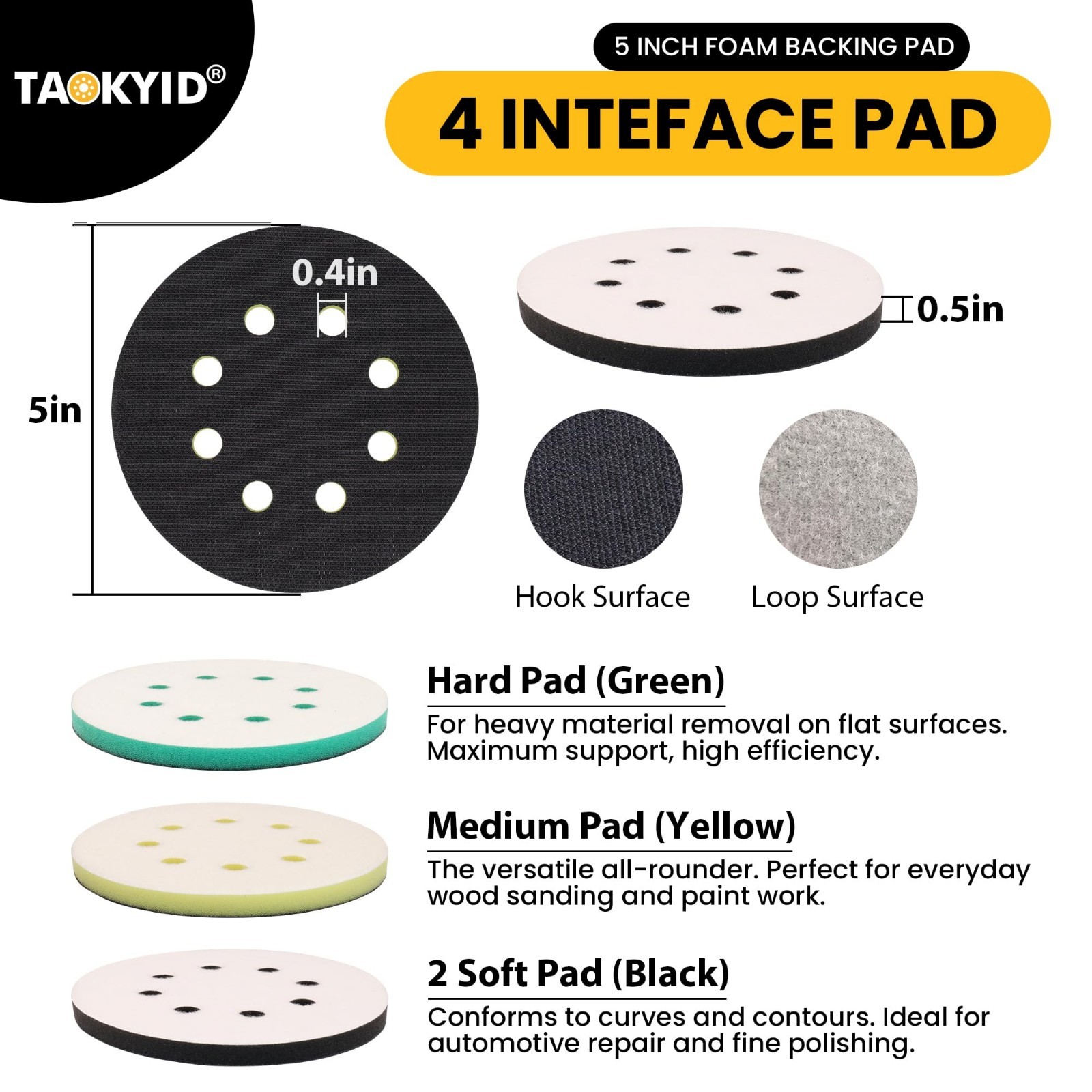 5″ Sander Pad Compatible with Random Orbit Sanders, 4 Foam Pads & 30 Ceramic Dis