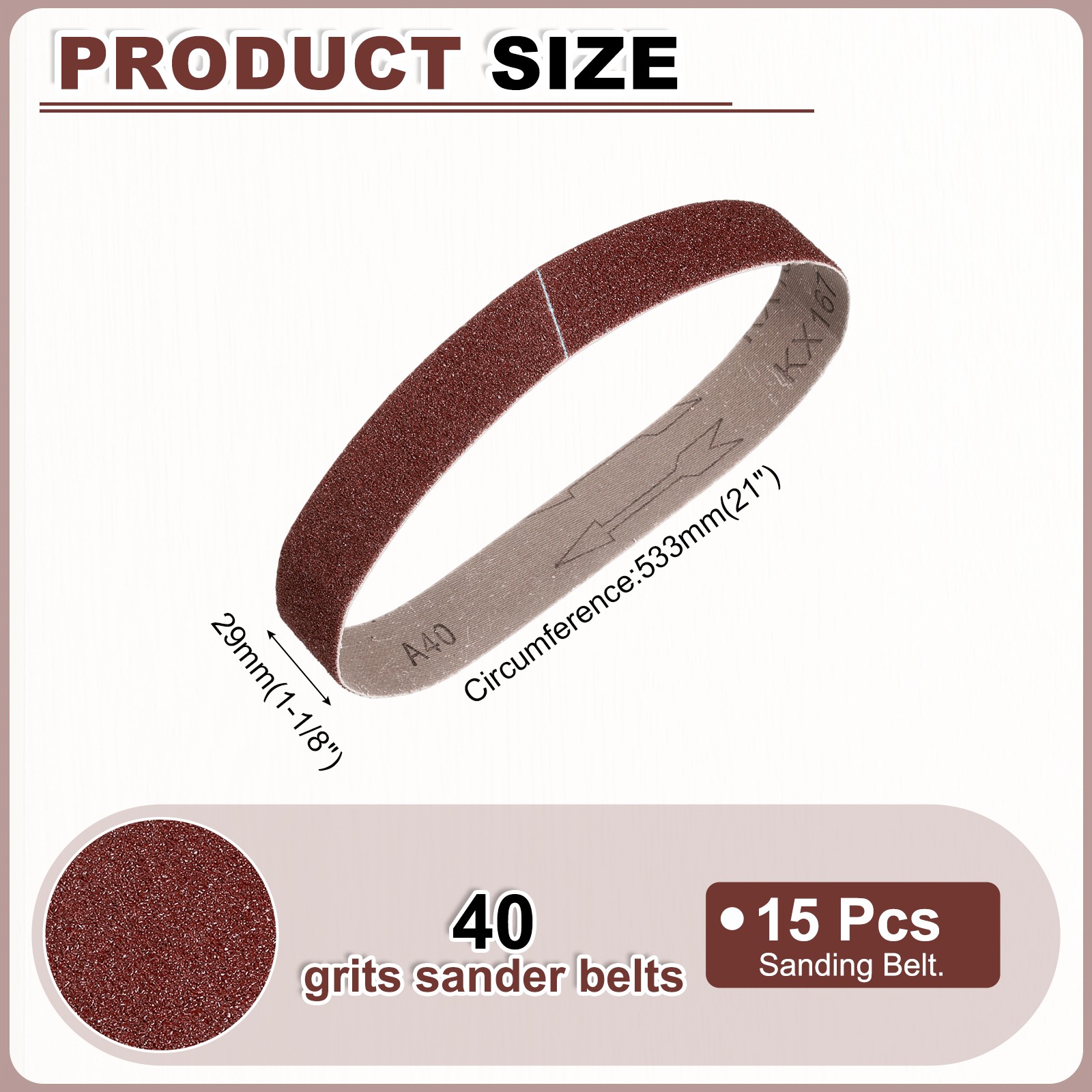 1-1/8 x 21 Inch Sanding Belts, 15 Pcs 40 Grits Aluminum Oxide