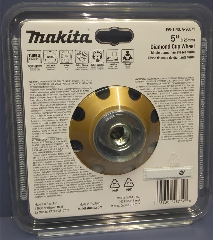 Makita A-98871 5″ Low-Vibration Diamond Cup Wheel