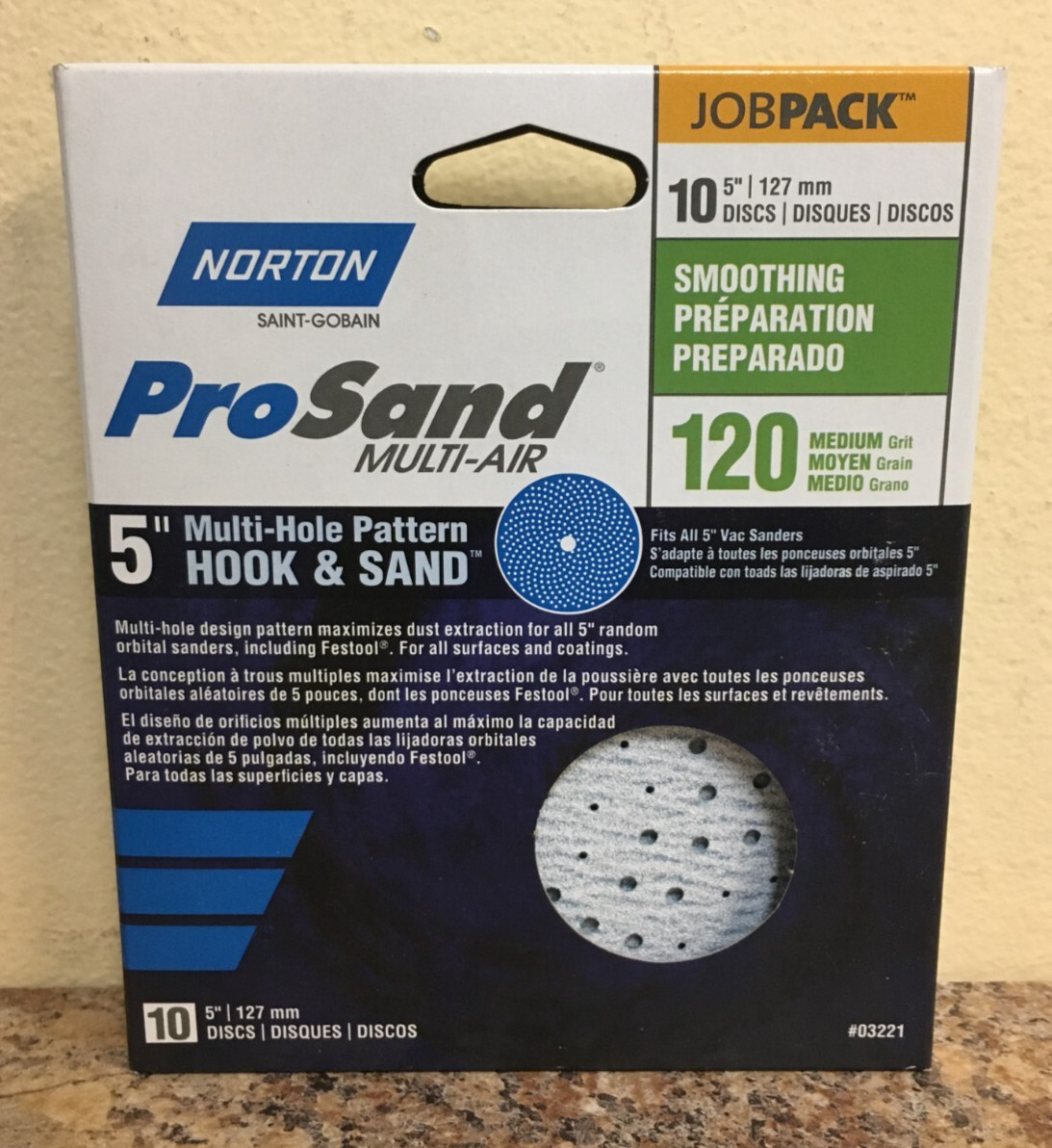 Norton 03221 ProSand 5″ Hook & Loop A975 Sanding Disc 120 Grit Medium Pk of 10