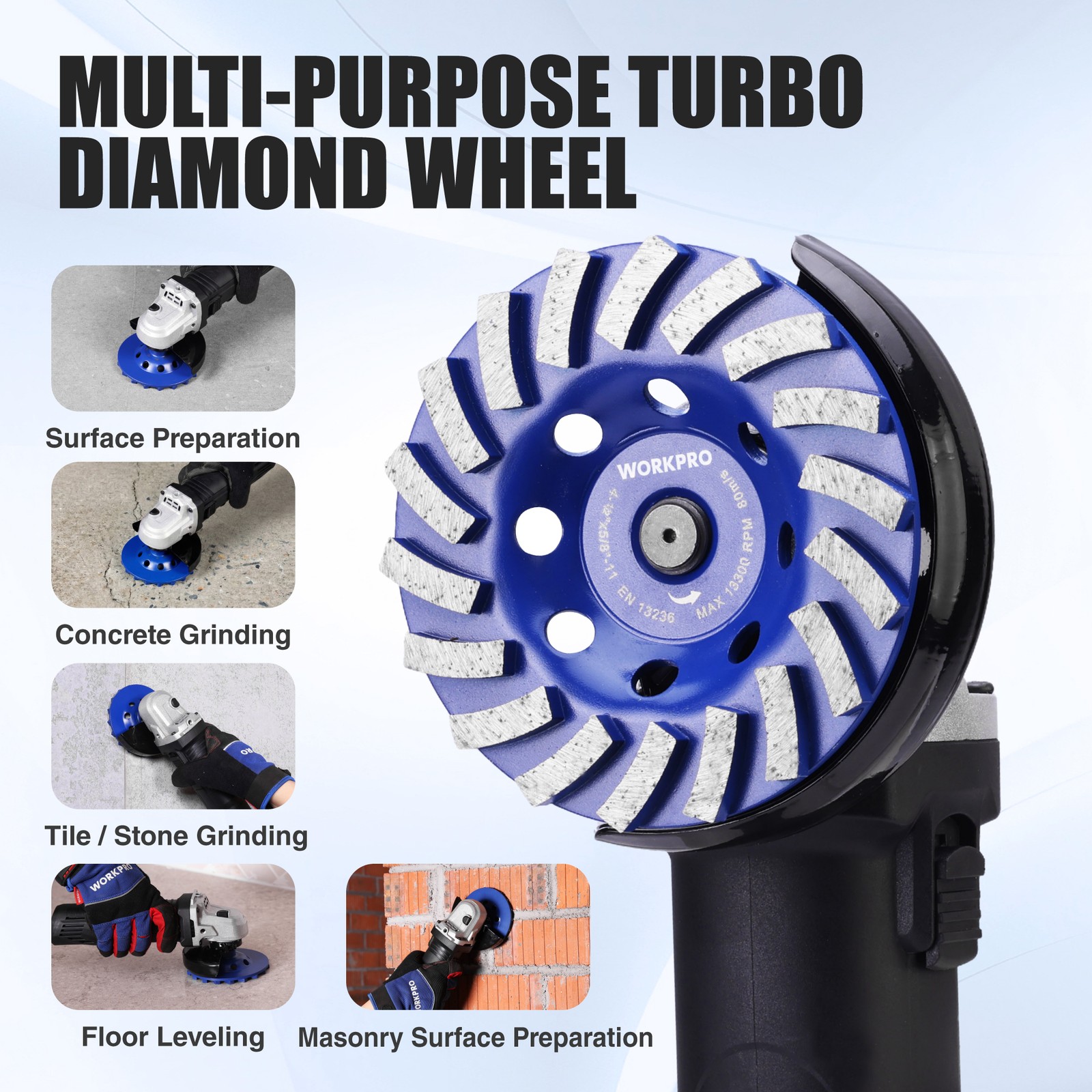 WORKPRO 4.5 Inch Diamond Cup Wheel Concrete Grinding Disc Turbo Grinding Wheel