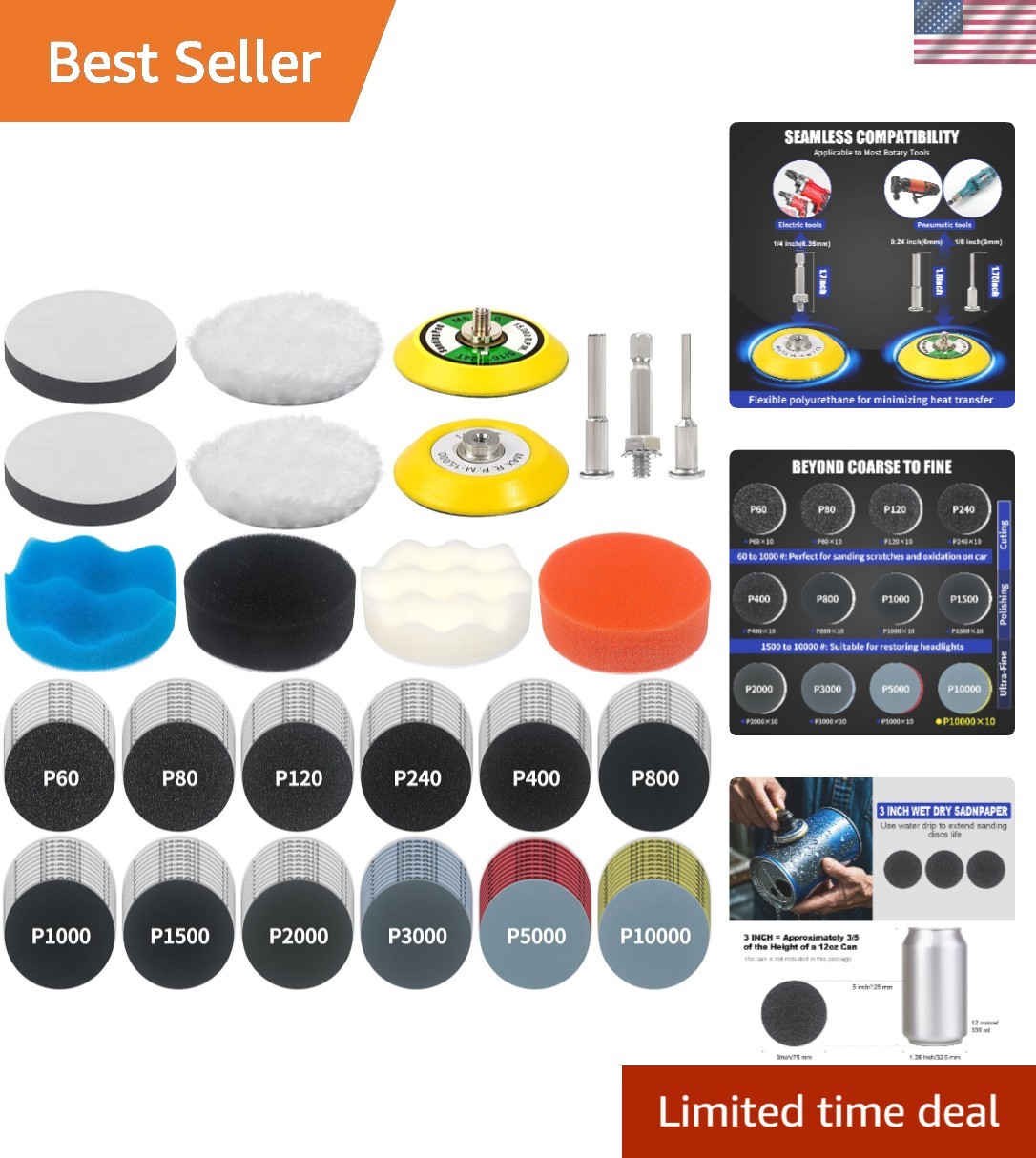 133 PCS Sanding Disc Drill Kit for Optimal Car, Wood & Glass Finishing