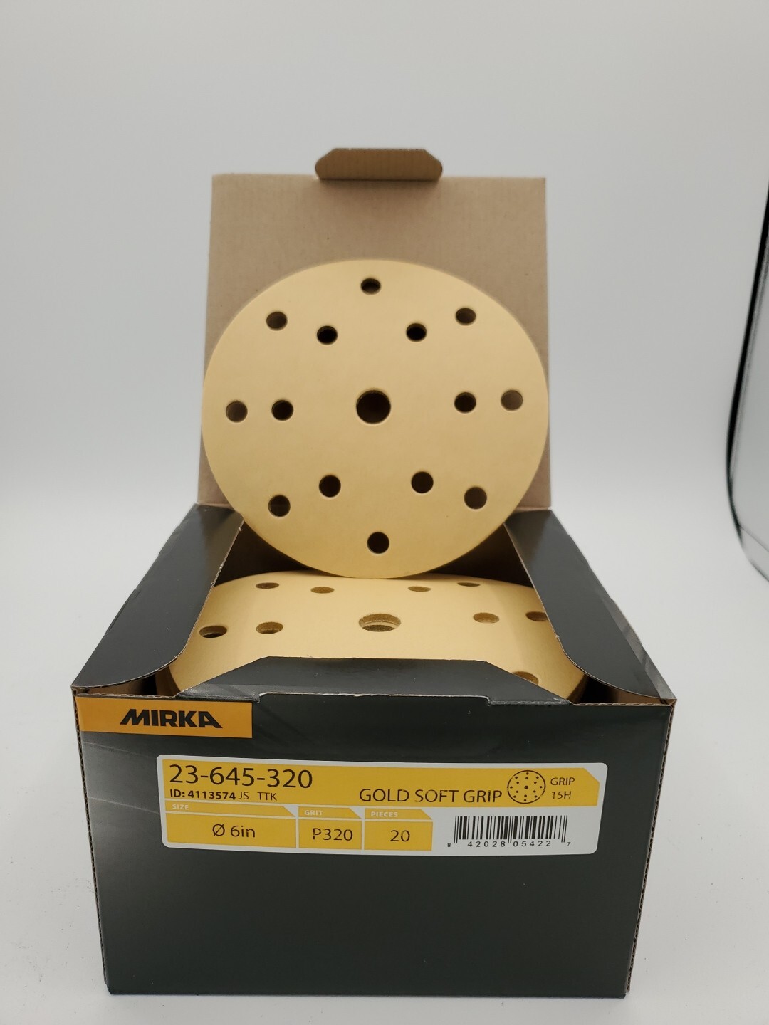 Mirka 23-645-320 Gold 6 In. Psa Vacuum Disc P320, 20 Pieces. 15 Holes