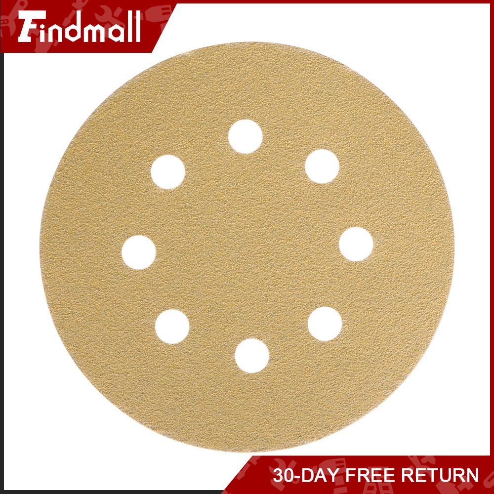 Findmall 100 Pieces 5 Inch 8-Hole 120 Grit Hook and Loop Sanding Discs