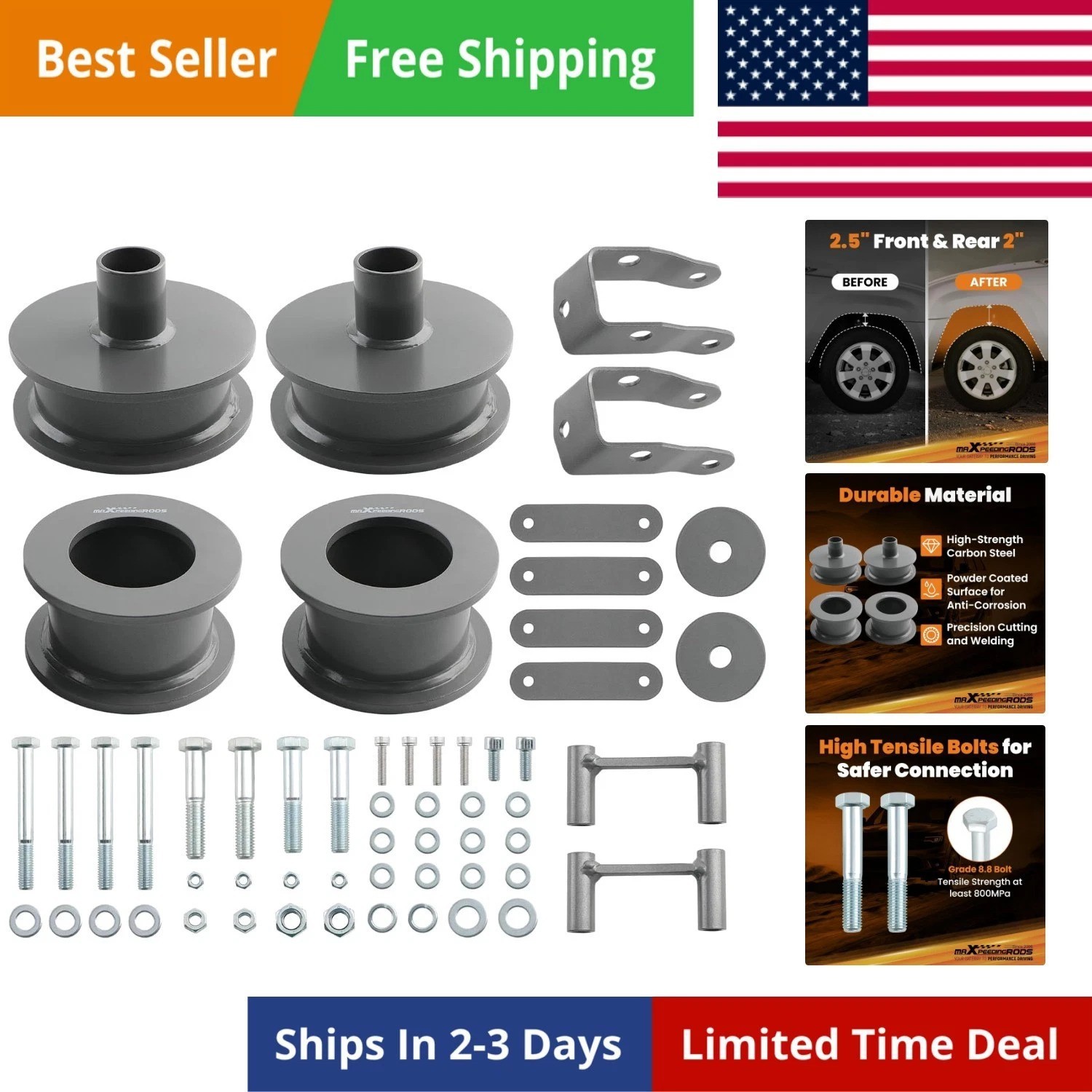2.5″ Front & 2″ Rear Lift Kit for Jeep Wrangler JK 2 Door 4 Door 2007-2018, S…