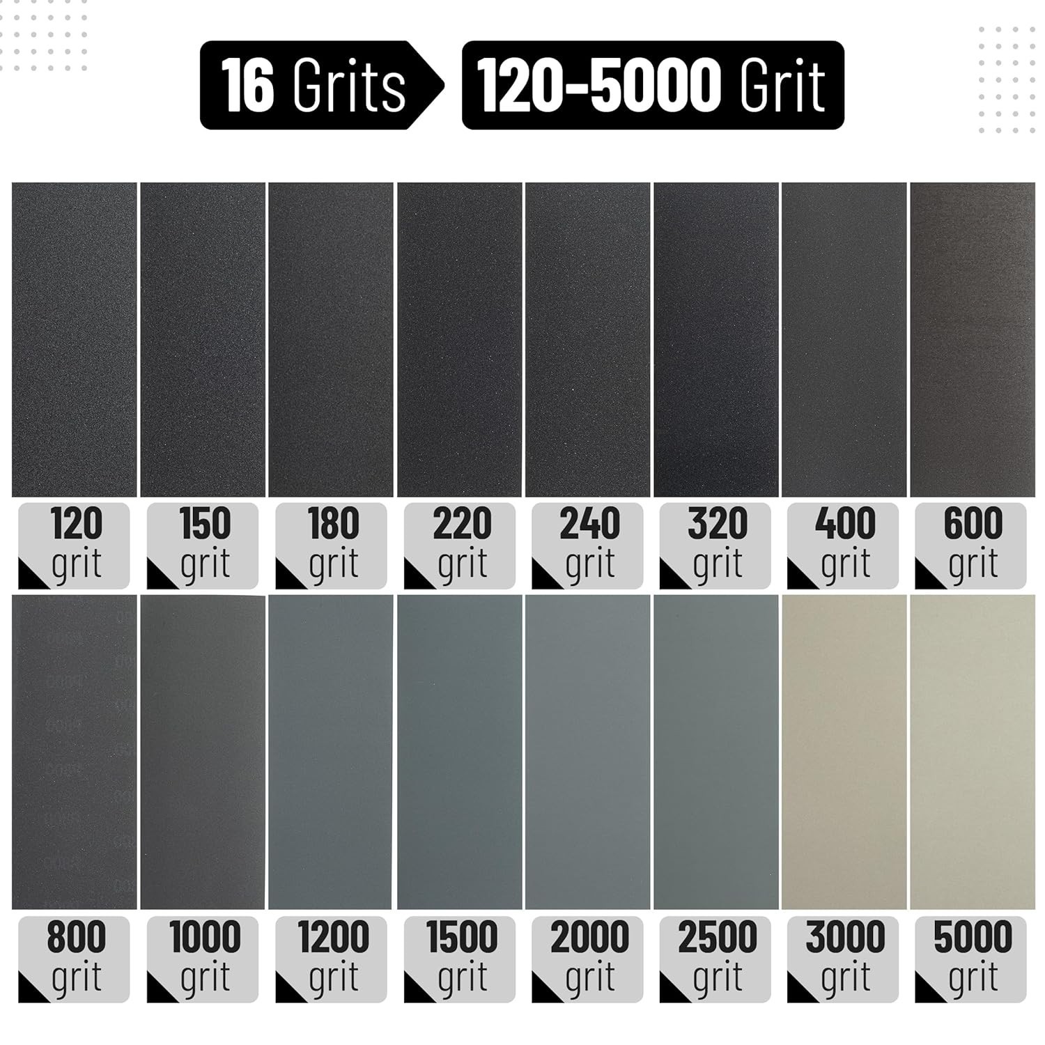 48pcs Sandpaper Sheets Assortment Sand Paper Wet Dry 120 to 5000 Grit Wood Metal