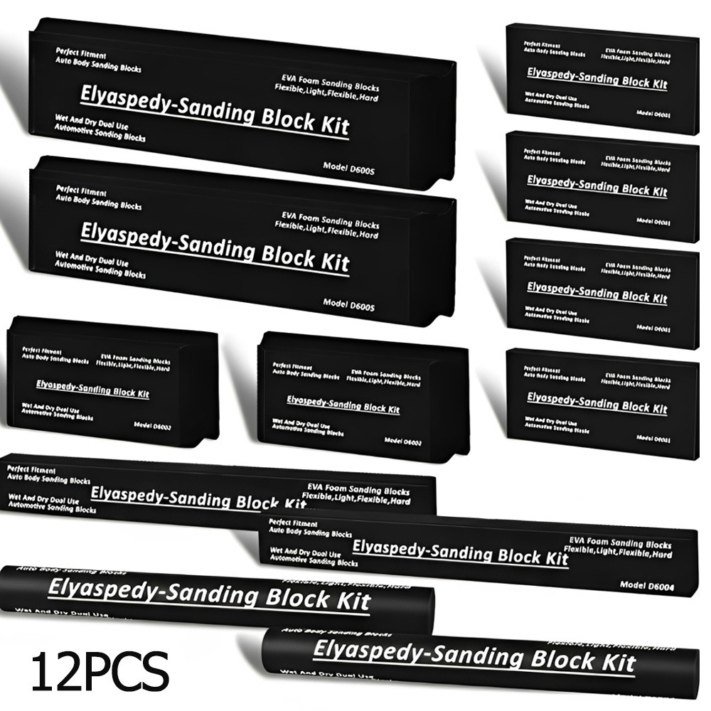 12PC Sanding Block Kit Flexible EVA Foam Reusable Wet Dry Use For Car Paint Prep