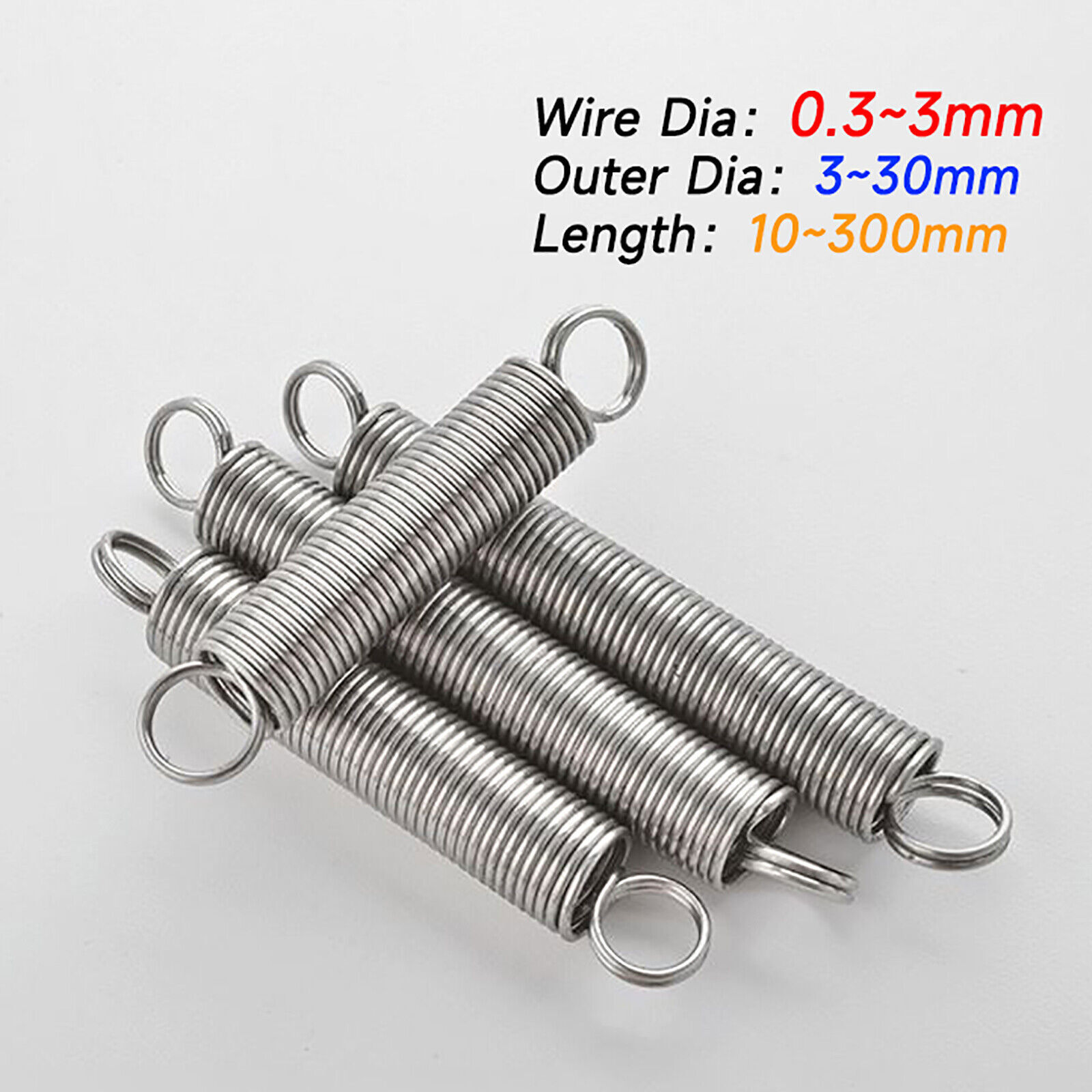 Stainless Steel Wire Dia 0.3-3mm Extension Spring Expansion Springs L :10-300mm
