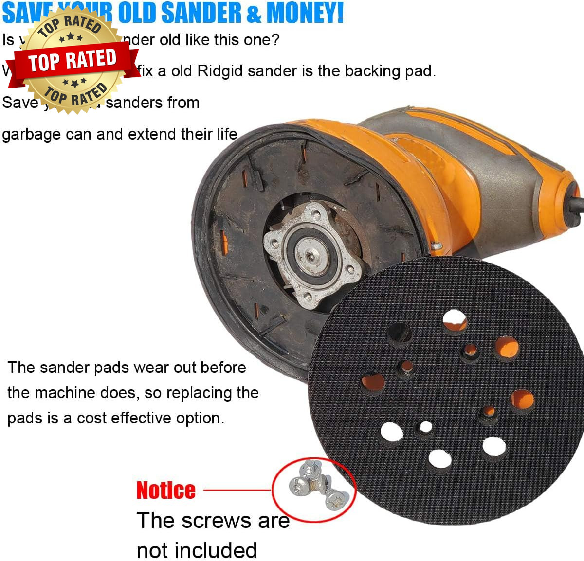 2 Pack 5 Inch 8 Hole Hook and Loop Sander Pad for Ridgid R2600 R2601 5″ Random O
