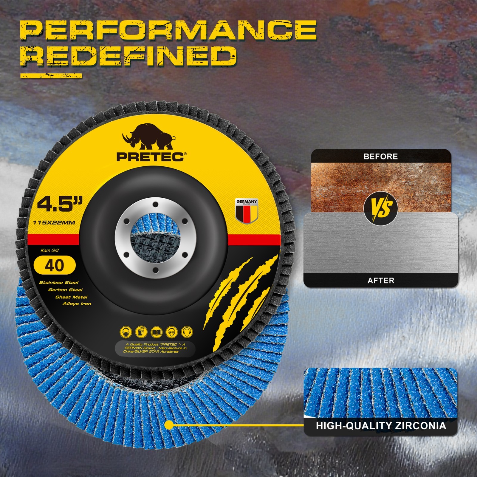 4-1/2″ Zirconia Sanding Flap Discs 40 60 80 120 Grit 4.5″ x 7/8″ Grinding Wheels