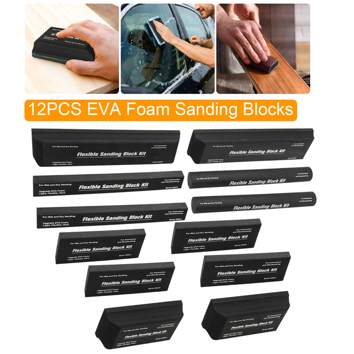 12x Sanding Block Kit Flexible EVA Wet Dry Sanding Blocks for Auto Body Woodwork