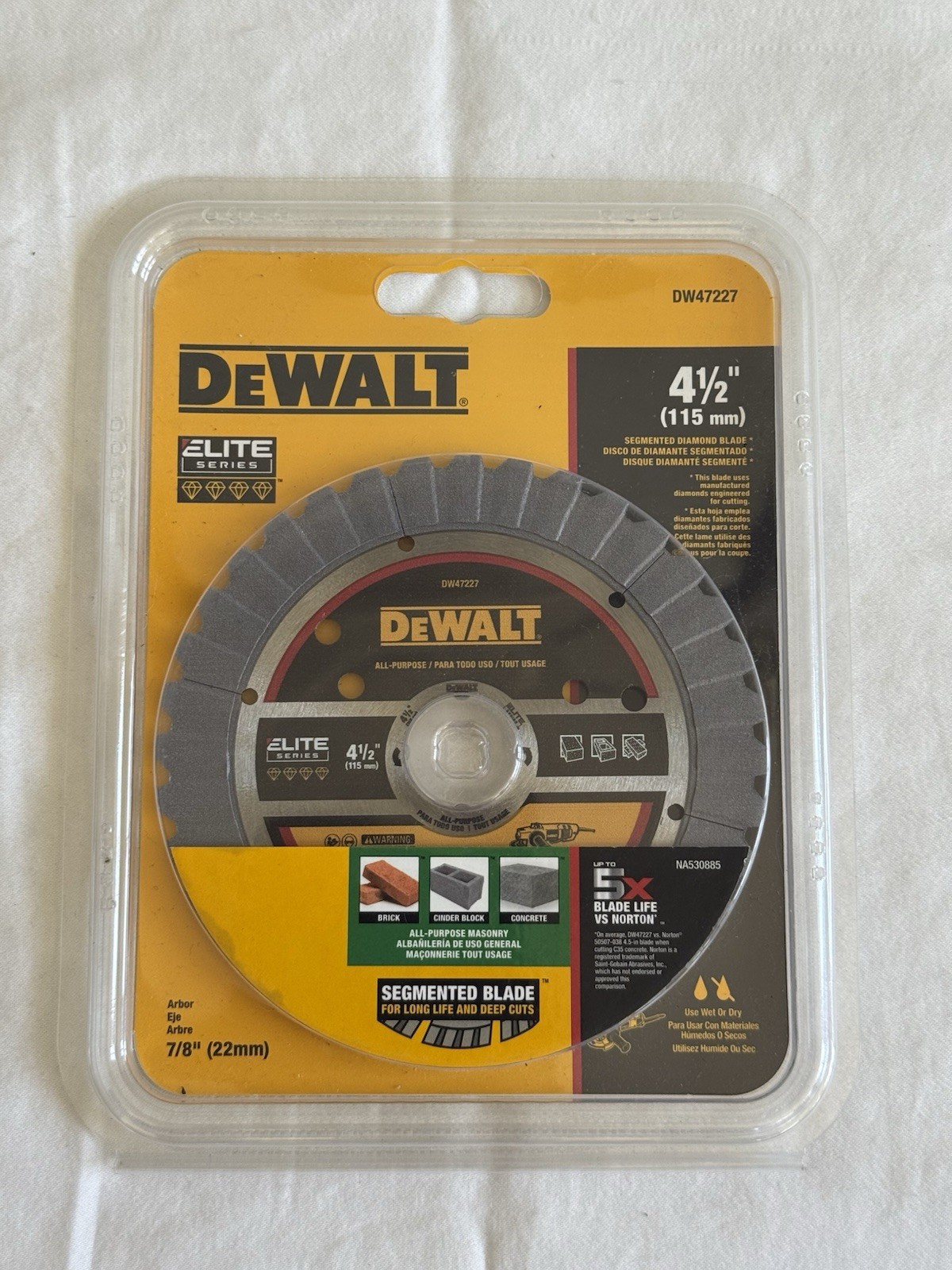 DeWALT DW47227 Elite Series 4.5″ Segmented Diamond Blade Masonry Concrete Brick
