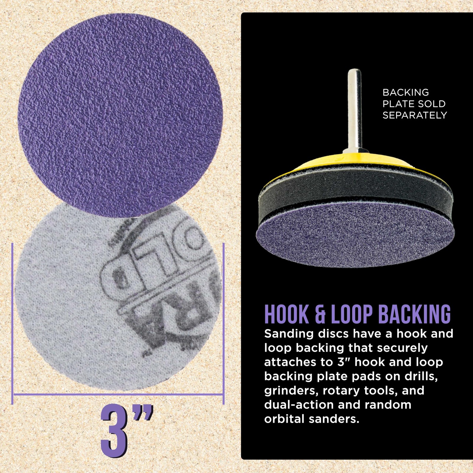 Dura-Gold Premium 60 Grit 3″ Purple Film Ceramic Sanding 3 inches,