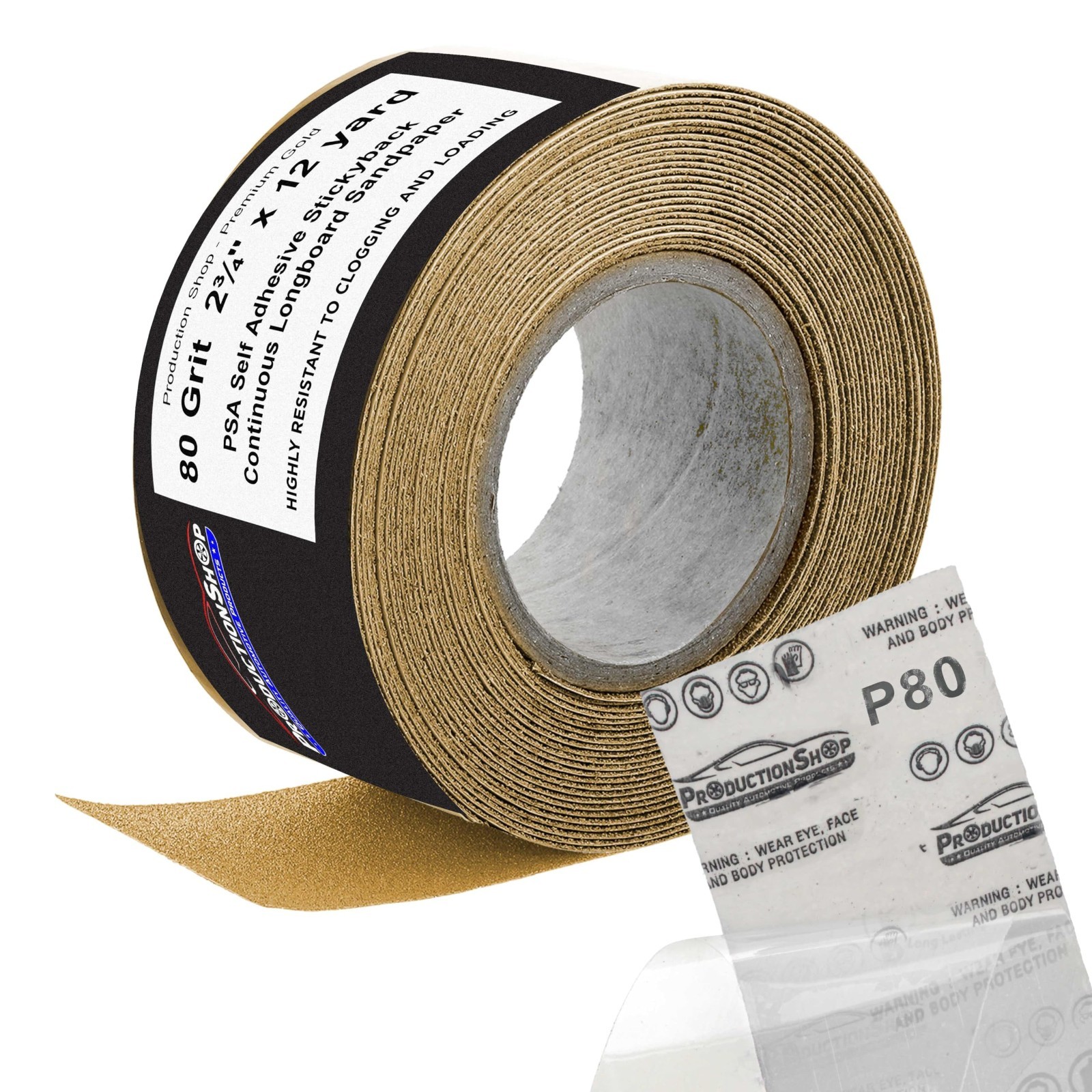 Premium 80 Grit PSA Gold Longboard Sandpaper, 2-3/4″ Wide Continuous 12 Yard Rol