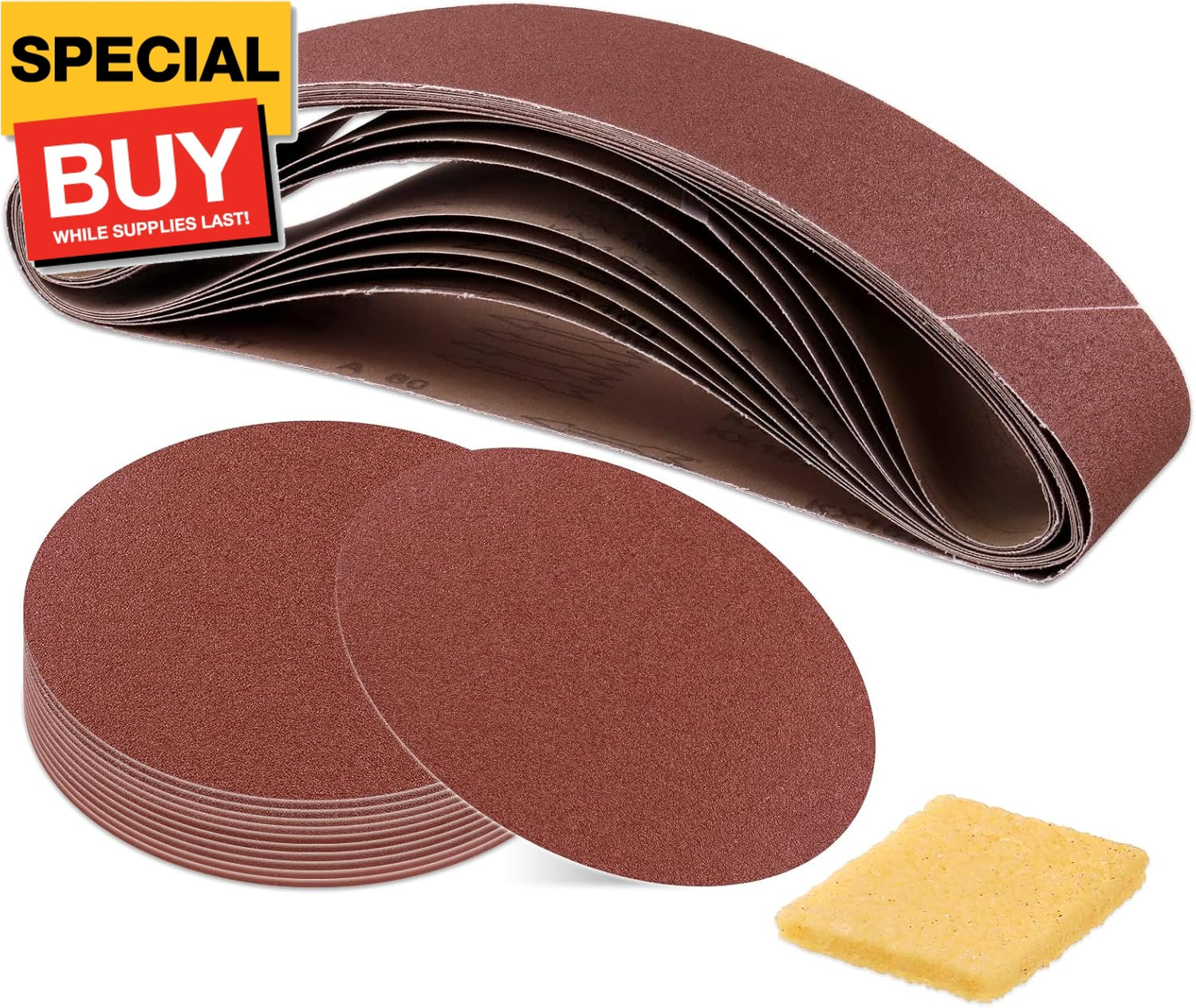 23Pcs Sanding Belts and Sanding Discs Set Including 10Pcs 4 x 36 Inch 80/120/150