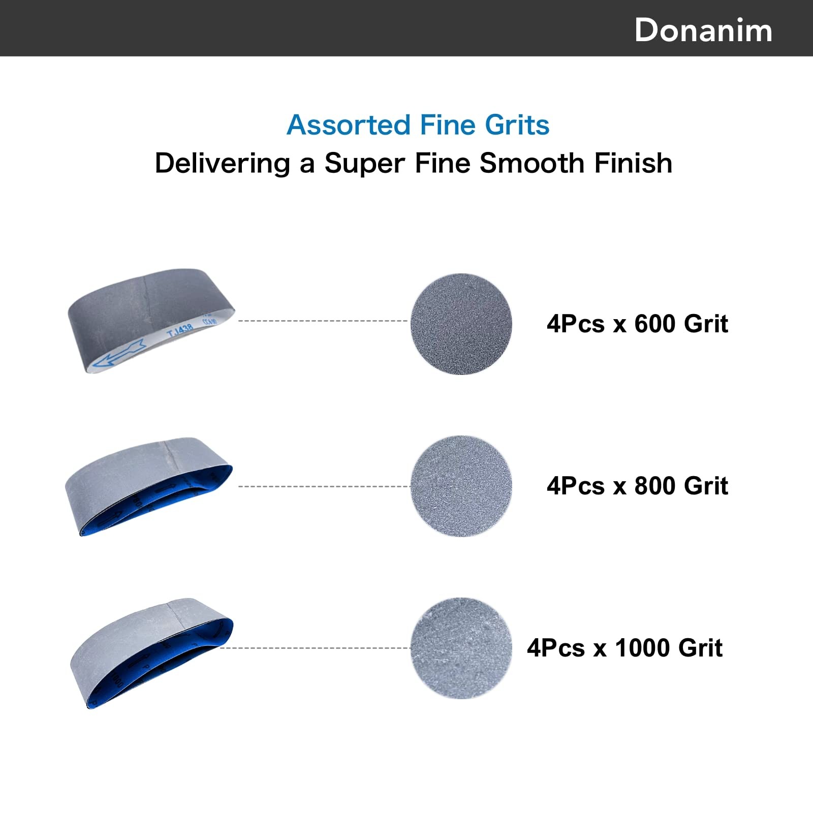 Sanding Belts 3 x 21 Inch Silicon Carbide Sander Paper – 4 PCS Each of 600, 8…