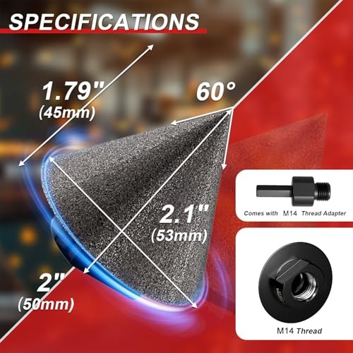 3 PCS 2″ Diamond Chamfer Bit M14 Thread – M14 Hex Shank – 3/4″ Diamond Finger