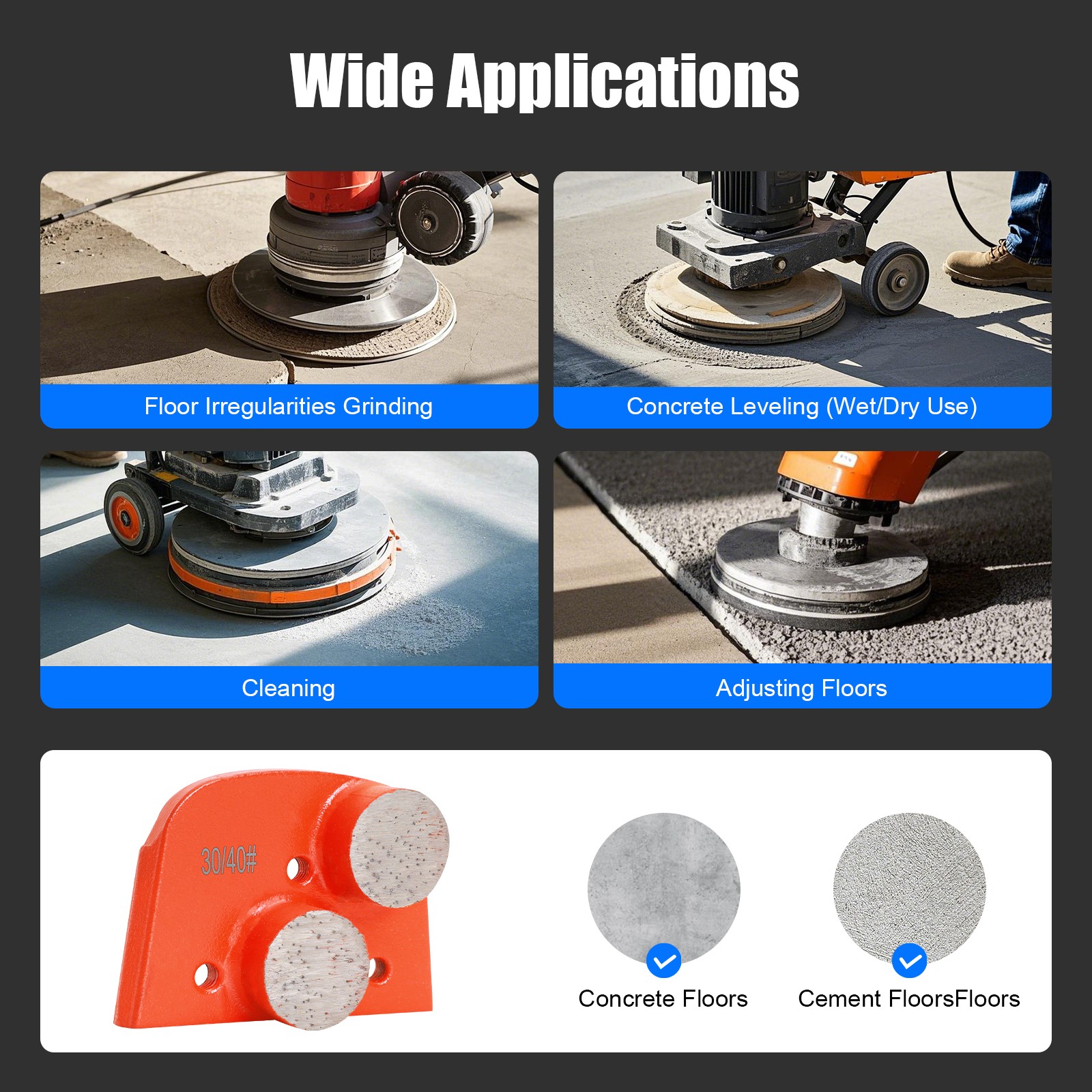 9 Pack Trapezoid Grinding Disc Hard Bond for Concrete Lavina Grinder #30/40 Grit