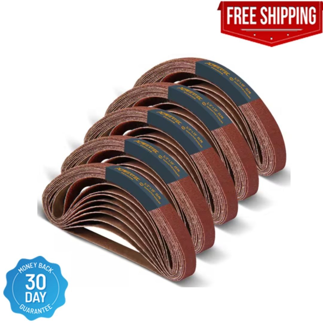 50PK-1/2 x 18″ Abrasive Sanding Belt 10 each of 40/80/120/180/240 Grits 40182-1