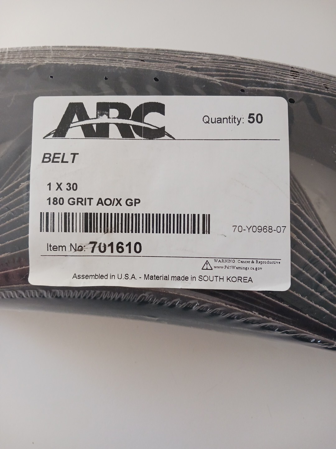 180 Grit 1 x 30 Sanding Belt Aluminum Oxide 50 Pack ARC Abrasives Sandpaper