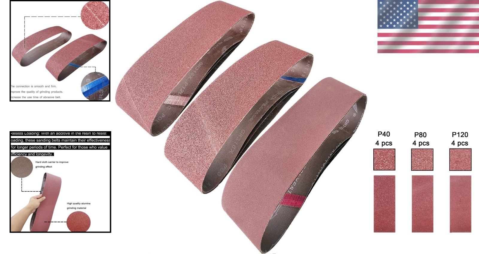 Anti-Static 4″x36″ Sanding Belts Set – 9 PCS with Aluminum Oxide Grits