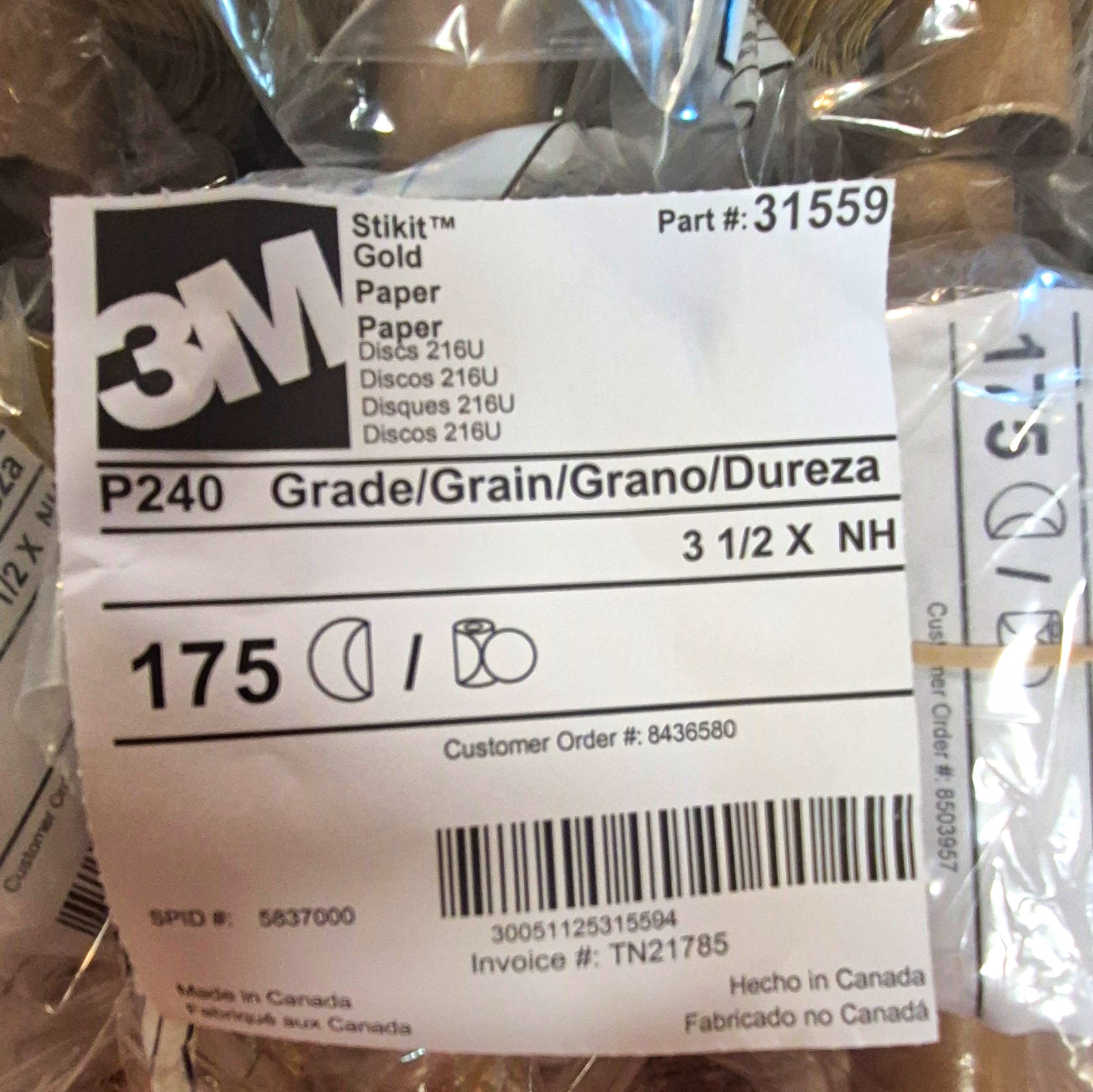 3M Stikit Gold Paper Discs 216U Sanding Disc P240 3-1/2in 175ct 31559