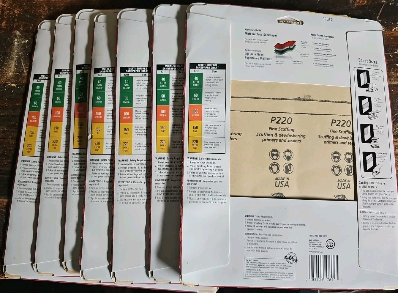 35 Sandpaper Sheets 220 Grit Extra Fine 9″ x 11″ by ACE 35 Sheets, Set Of 7