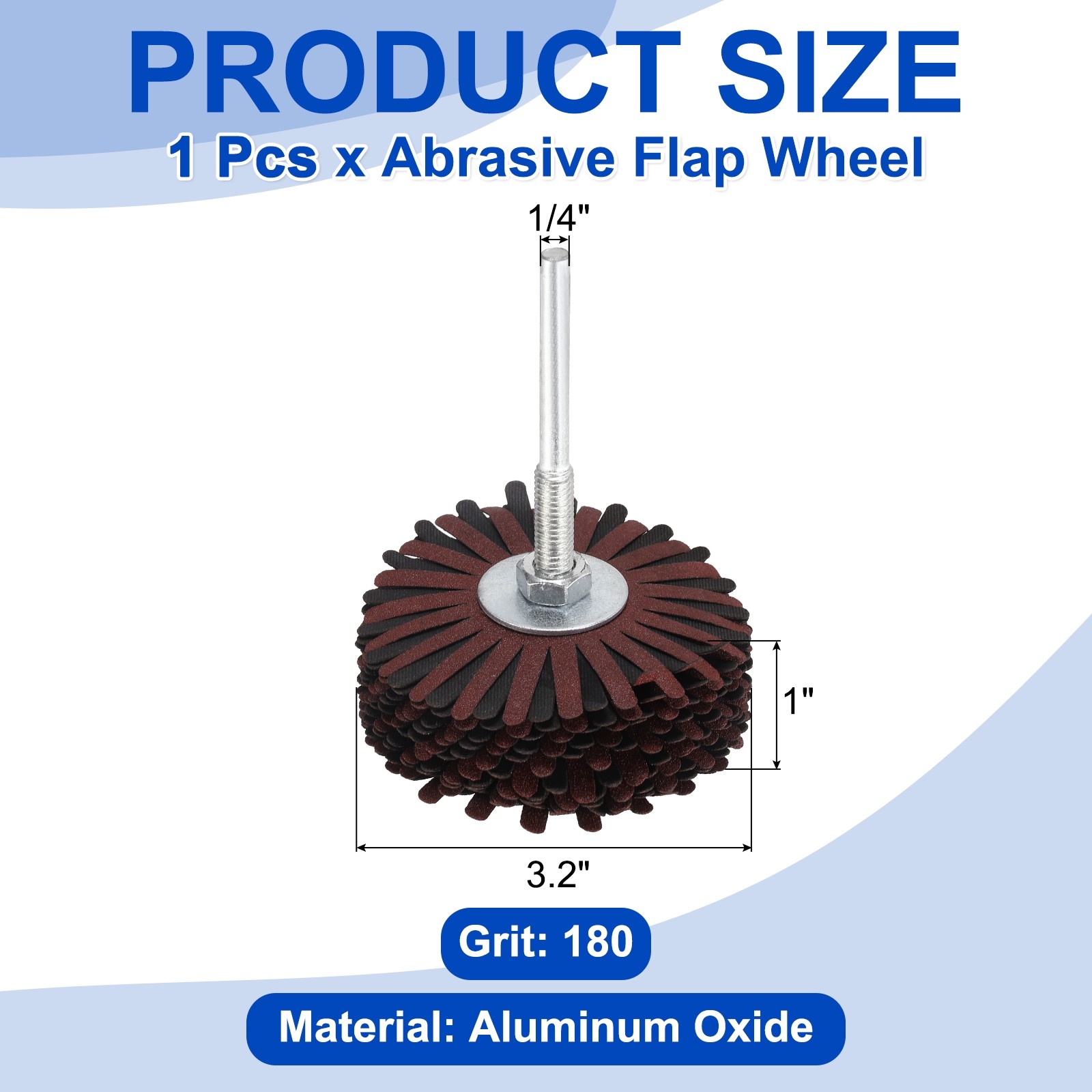 1 Pcs Abrasive Flap Wheel, 3.2″ Dia, 1/4″ Shank, 180 Grit Aluminum Oxide, Red