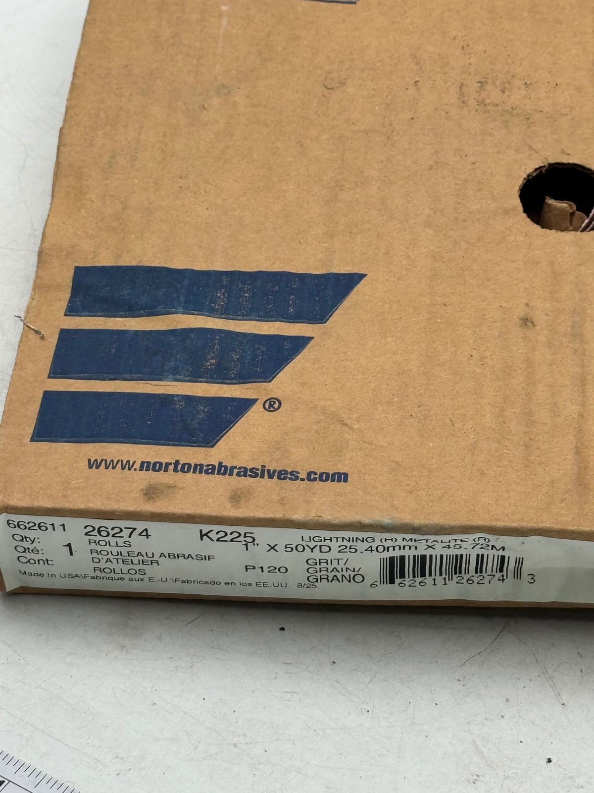 Norton 66261126274 Sandpaper Roll P120 1in x 50yd Lightning Metalite K225