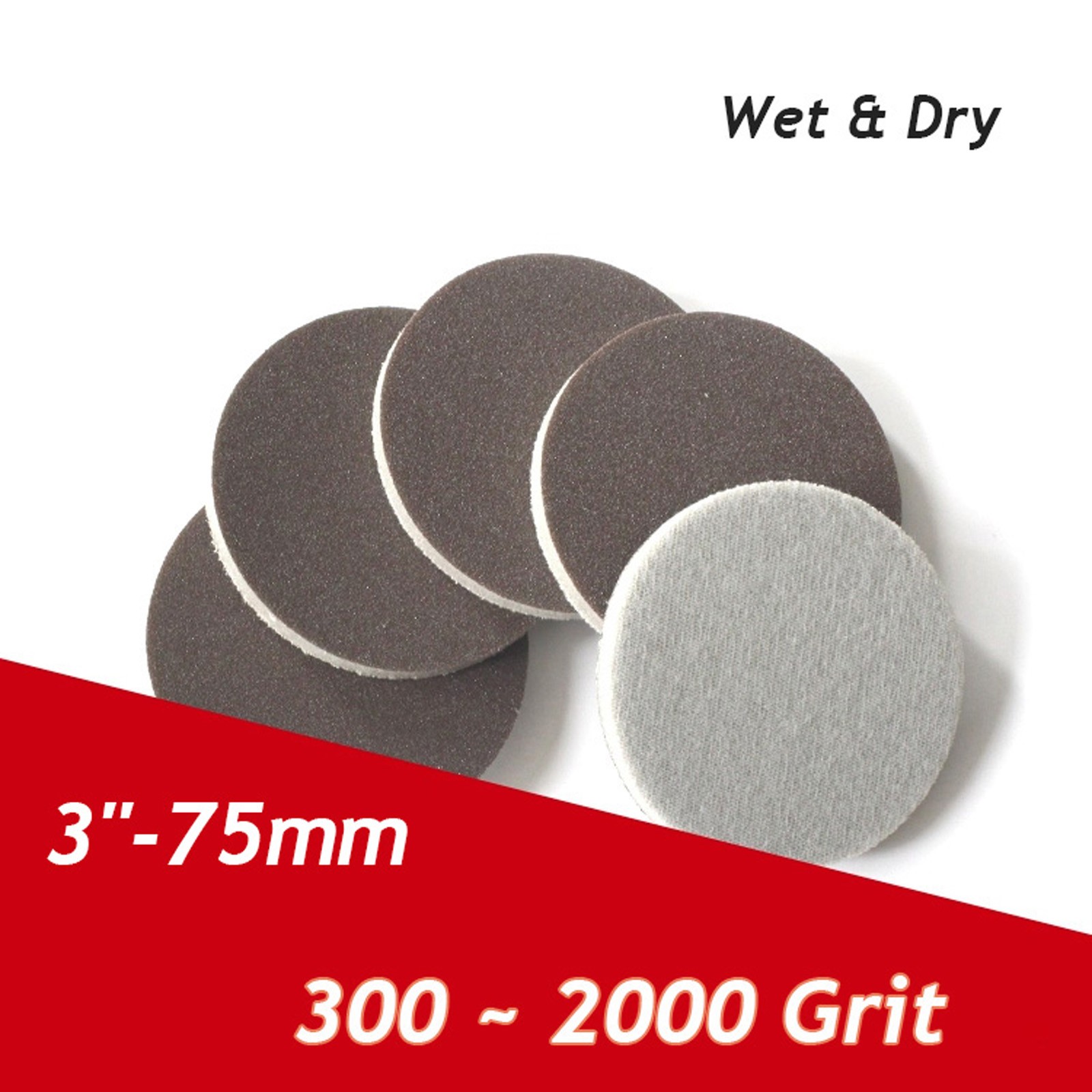 300-2000 Grit Sanding Sponge 75mm Hook and Loop Sponge Sanding Disc Wet/Dry