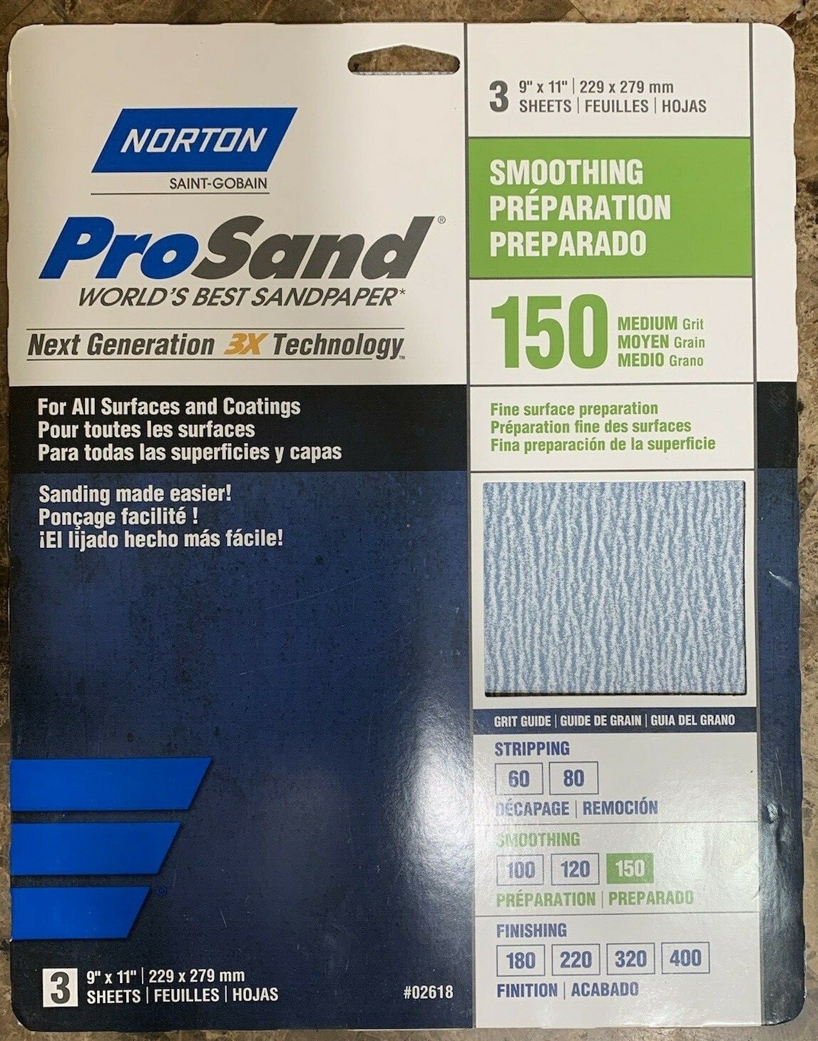 Norton Pro Sand Sandpaper New Package of 3 sheets 9″ x 11″ 9 Grits to choose